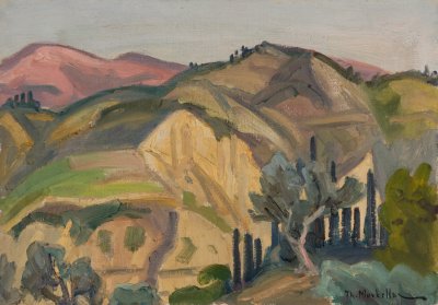 Earthen Hills toward Derbeni — Oil painting, Canvas, 35.00×50.00cm — Theodoros Markellos